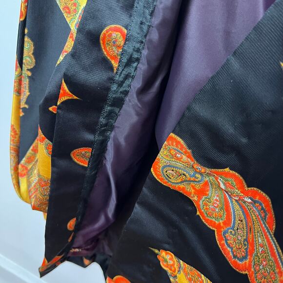 Vintage 70s Hostess Maxi Dress Gown Black Gold Paisley Bow V-Neck Long Sleeve - Picture 7 of 10